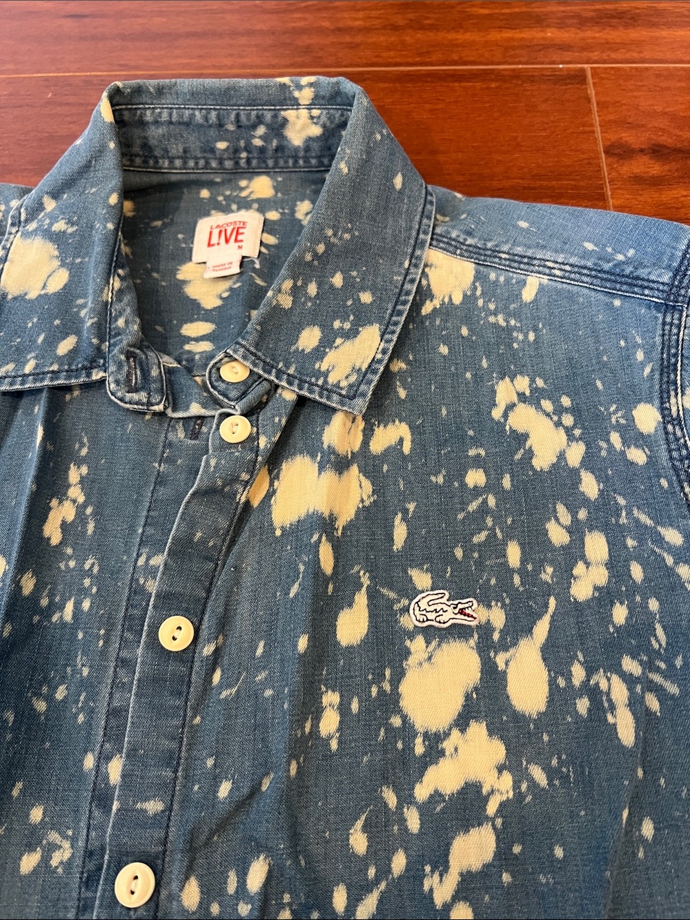 Lacoste L!ve Denim Shirt with Bleach Splatter - Picture 2 of 2
